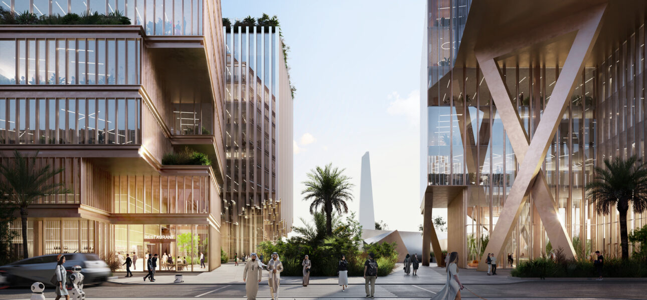 District 11 in Sharjah, UAE. Exterior render. Image Courtesy of HWKN