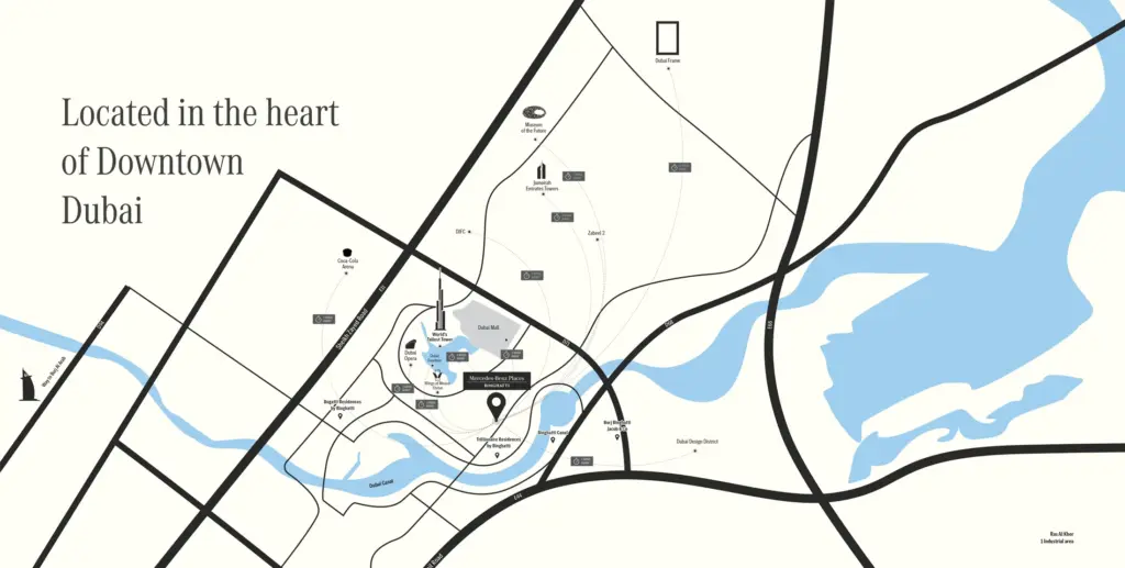 Mercedes Benz Places by Binghatti at Downtown map