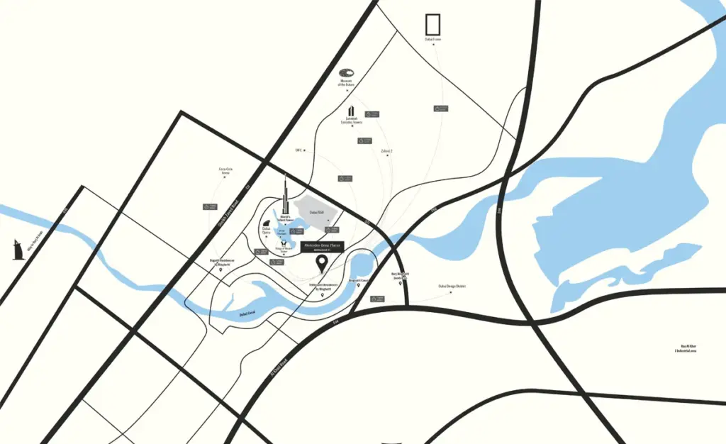 Mercedes Benz Places by Binghatti at Downtown map