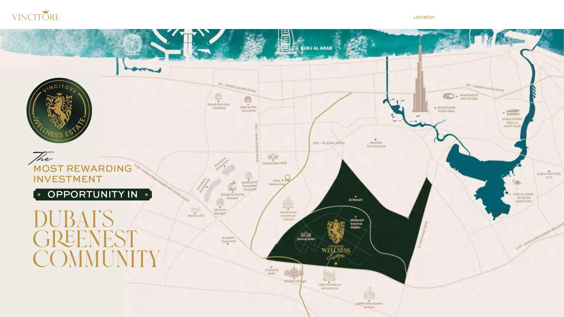 Vincitore Wellness Estate at Majan, Dubai Location Map