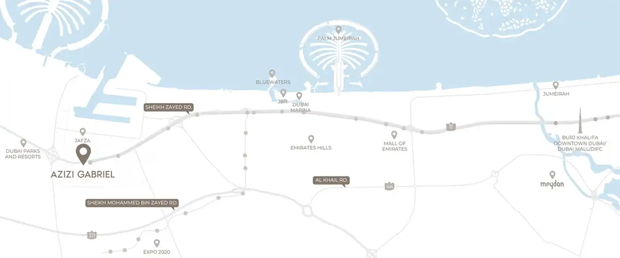 Azizi Gabriel – where ambition meets architecture in Jebel Ali, Dubai Location Map