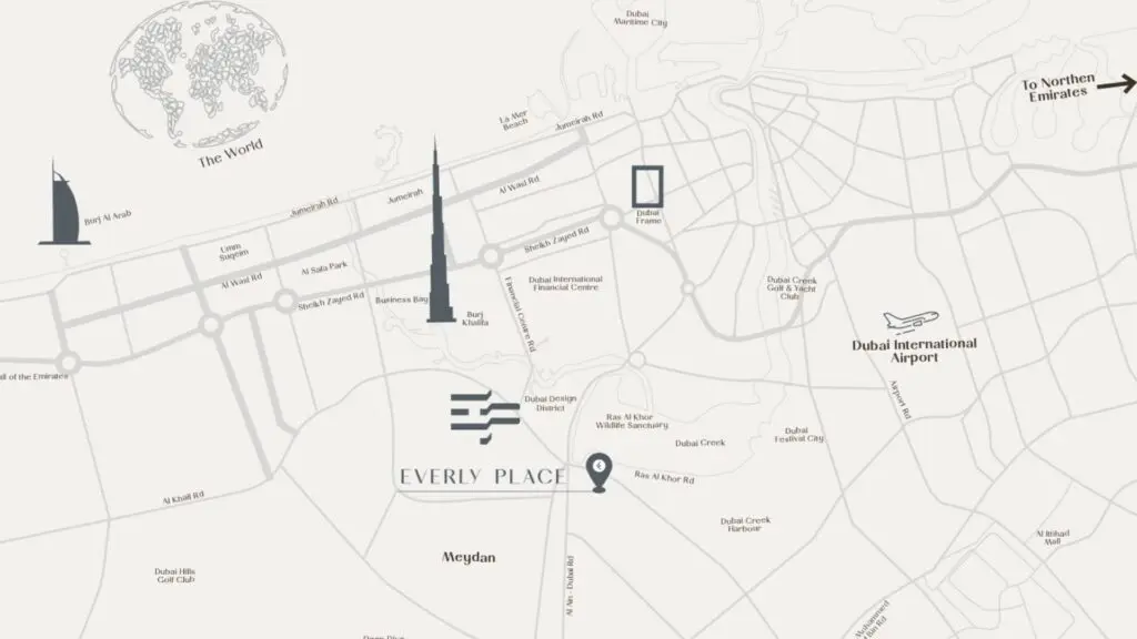 Everly Place by Ellington Properties at MBR City Dubai Location Map