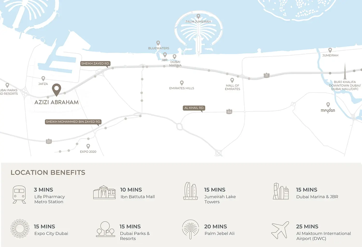Azizi Abraham by Azizi Developments – Downtown Jebel Ali, Dubai Location Map