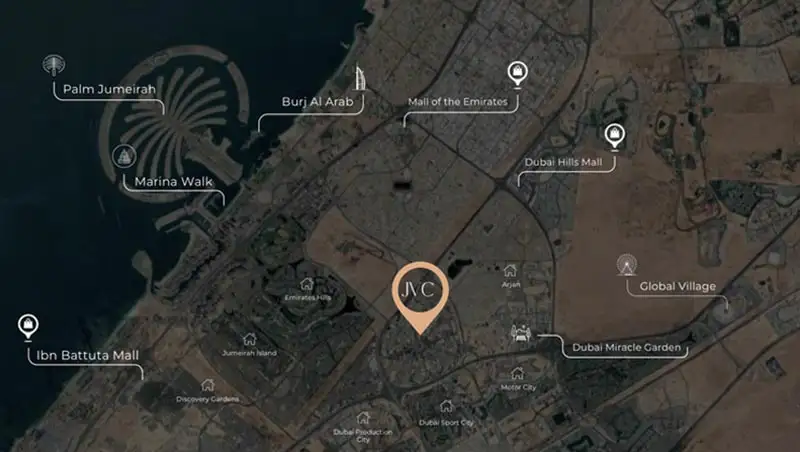 Beverly Crown at JVC by HMB Developments – Dubai Location Map