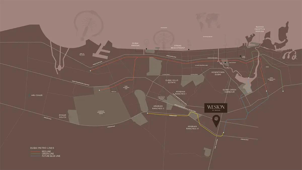 Weston by Wadan Developments – Dubailand Residence Complex, Dubai Location Map