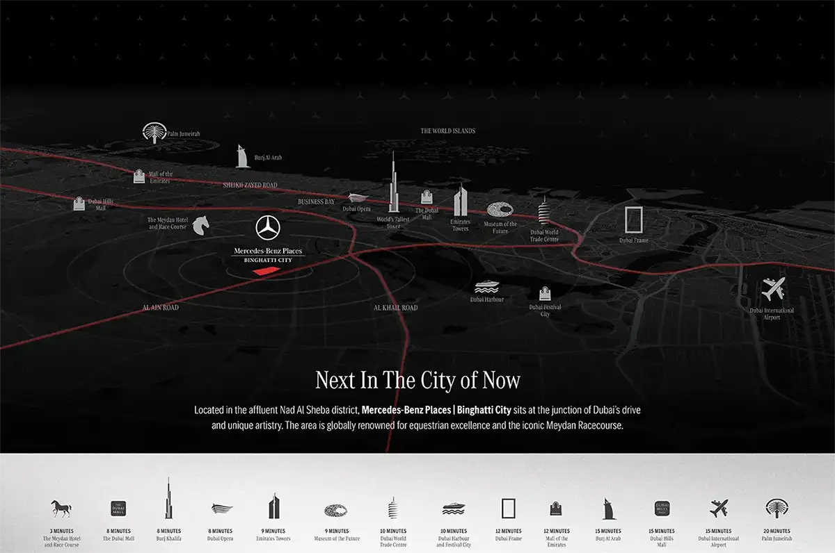 Vision Iconic at Mercedes-Benz Places by Binghatti – Meydan, Dubai Location Map