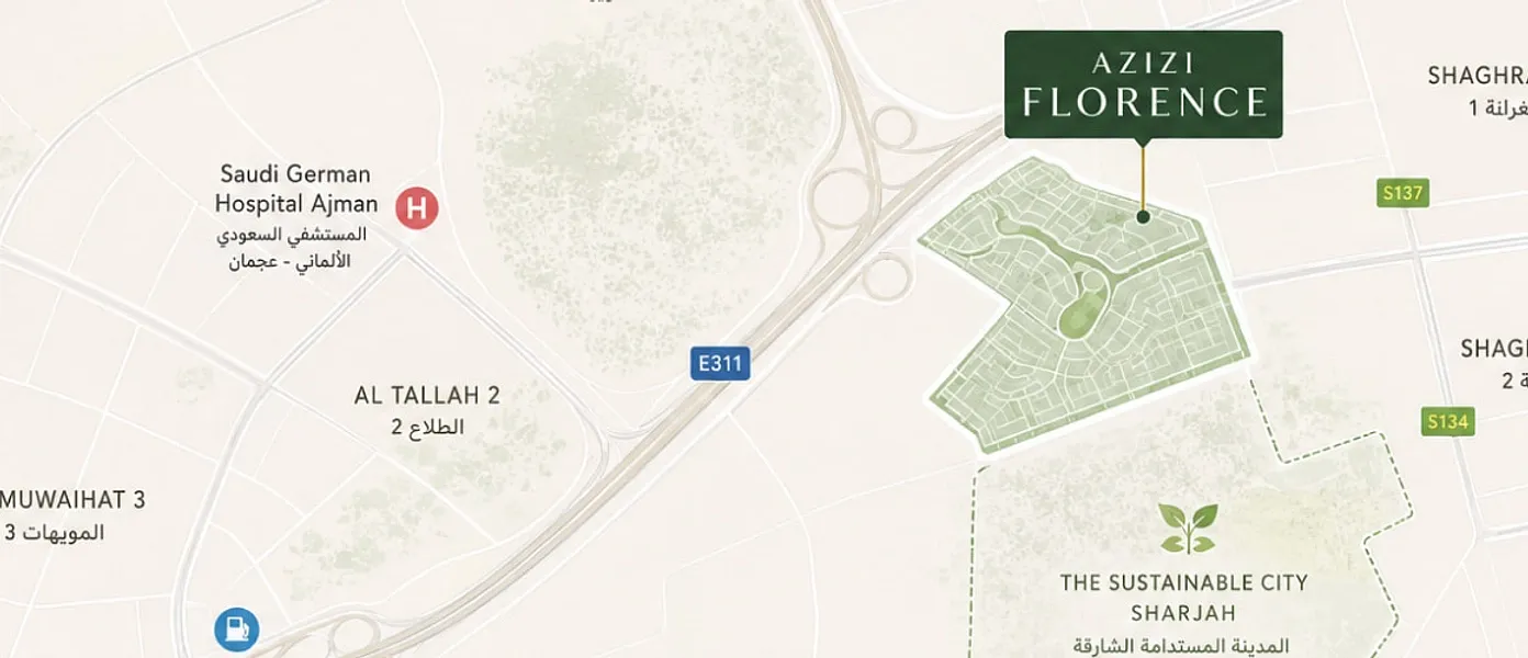 Azizi Florence by Azizi Developments – Sharjah’s Largest Master Community Location Map
