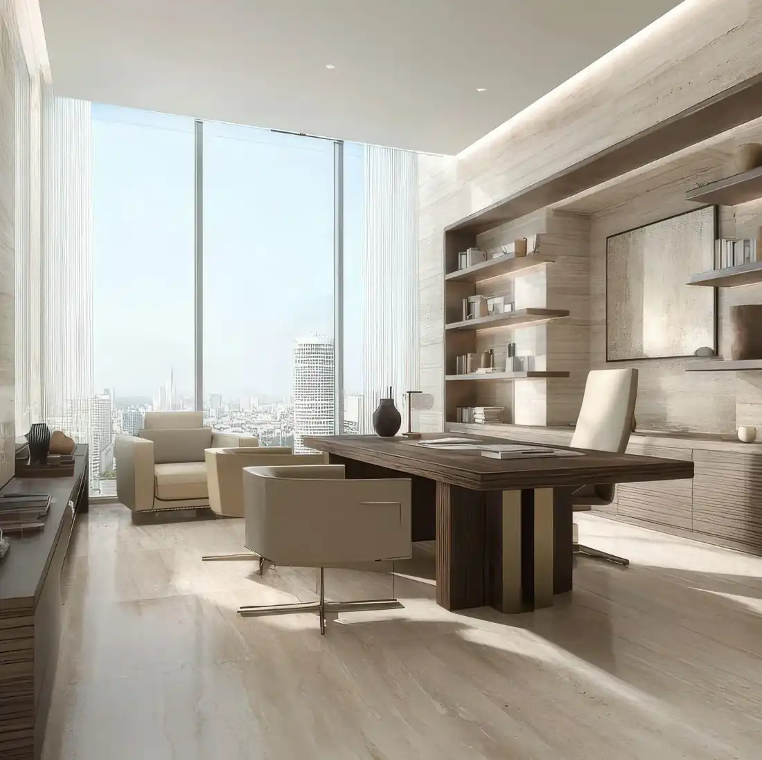 1970 Office Tower private office interior with city views