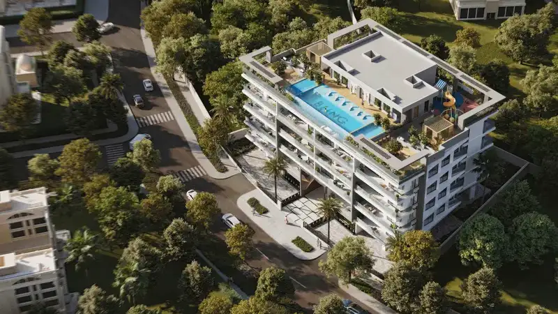 Bling Avenue 1 Dubai South aerial view with rooftop pool
