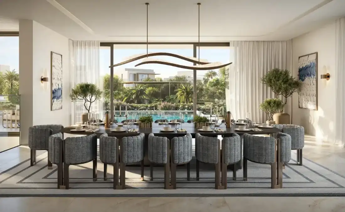 Address Villas Tierra dining room interior with large windows