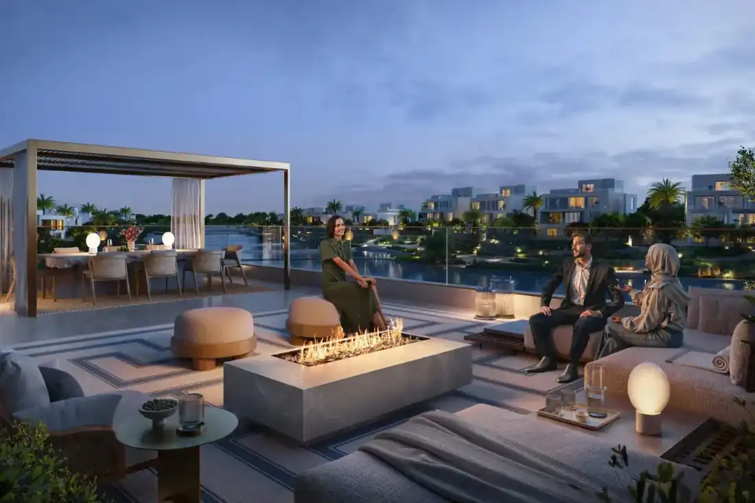 Address Villas Tierra rooftop terrace lounge with fire pit at dusk