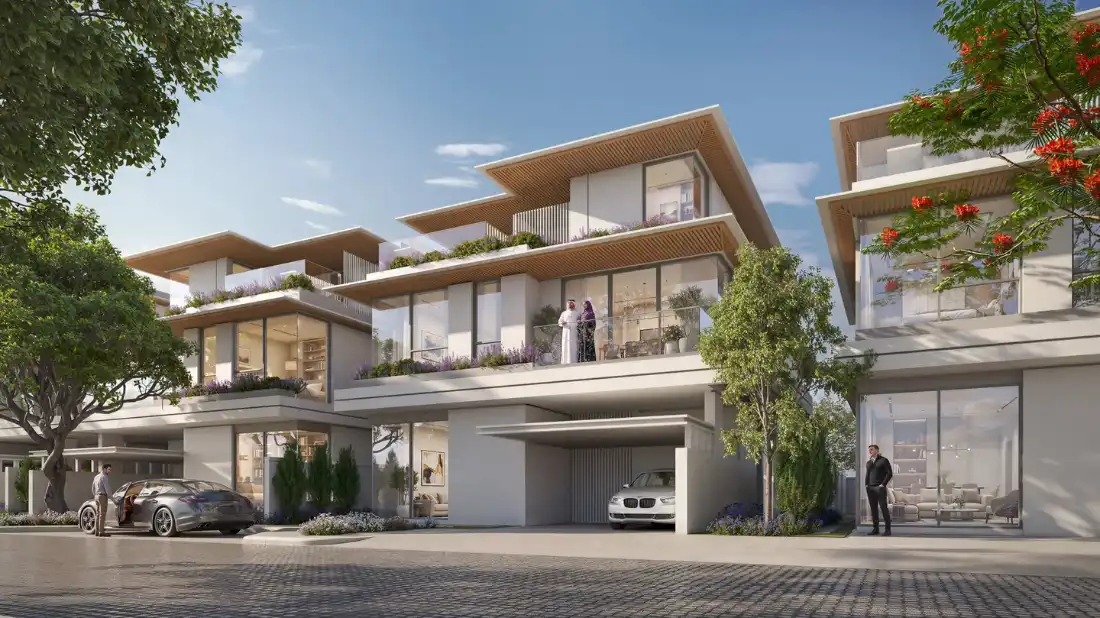 Azizi Soffiano contemporary townhouses with terraces and tree-lined street