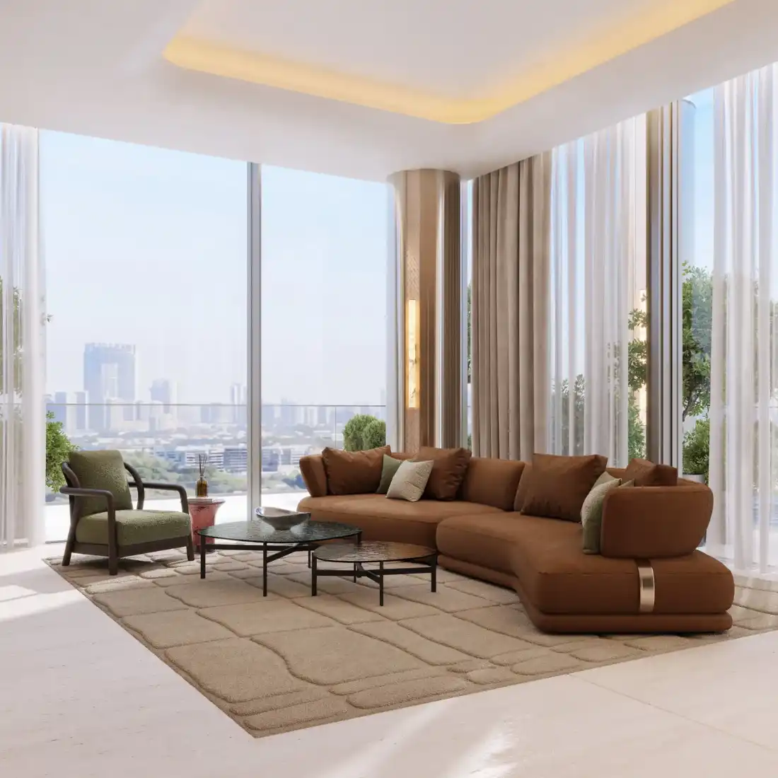 Binghatti Spectre apartment living room with floor-to-ceiling windows