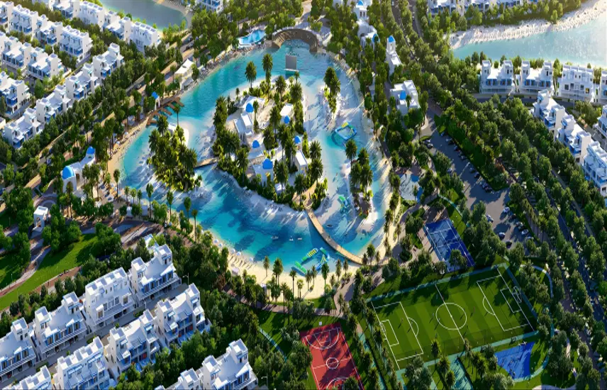 DAMAC Lagoons community lagoon and parks, home of Cetara by DAMAC Properties