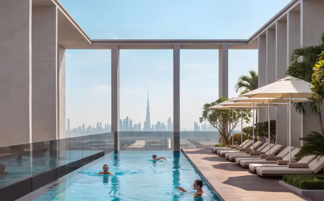 KORE by Imtiaz rooftop pool with Downtown Dubai skyline views