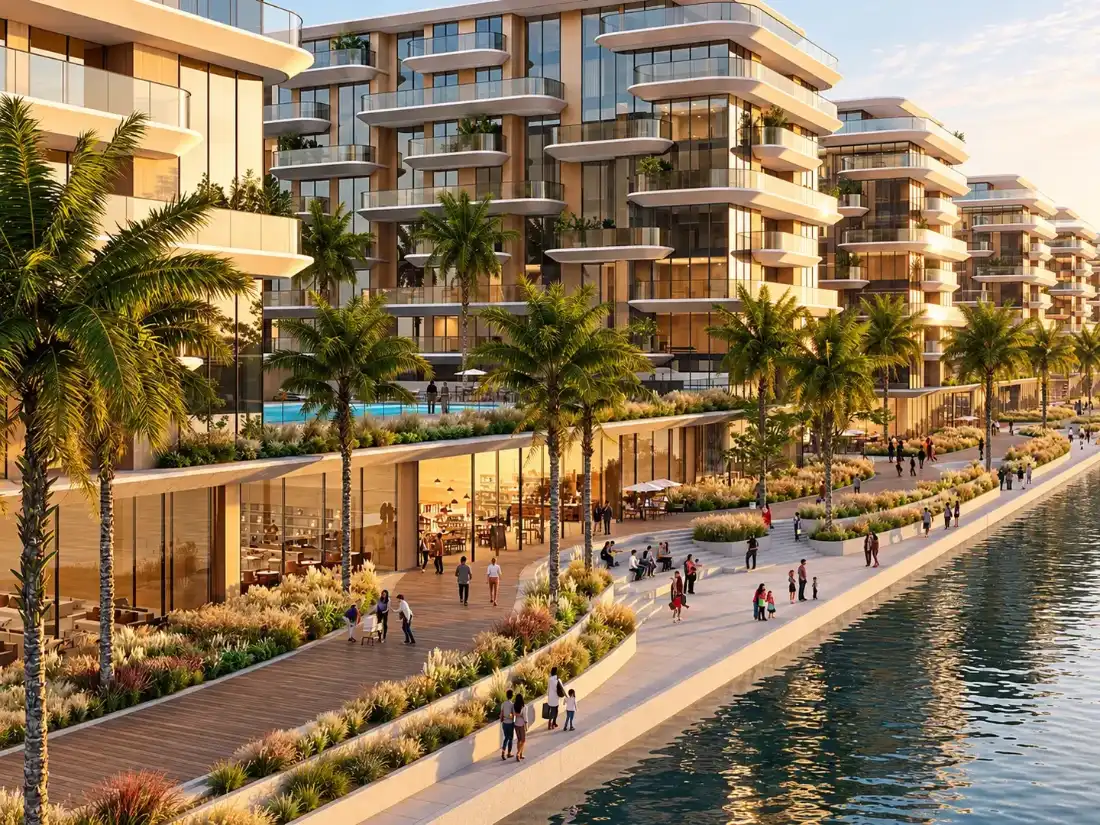 Yas Canal waterfront promenade at Manchester City Yas Residences