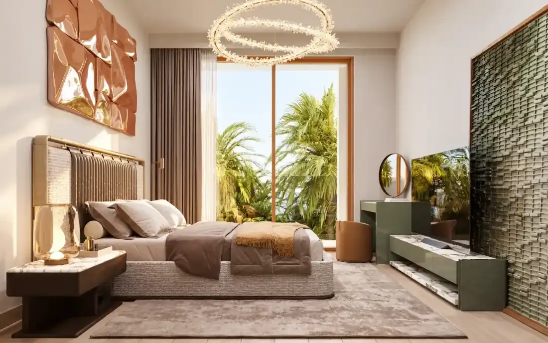 Manchester City Yas Residences Phase 2 bedroom with garden view