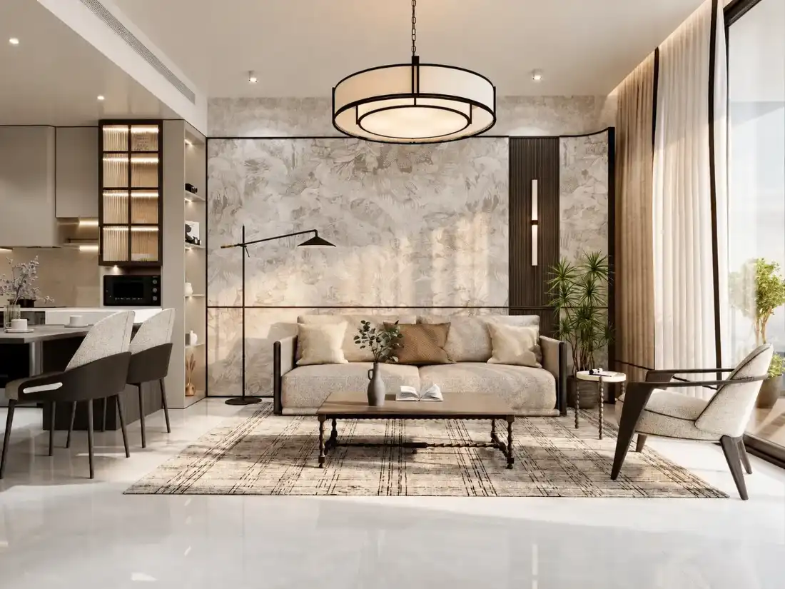 Marquis Aura apartment living room with contemporary finishes