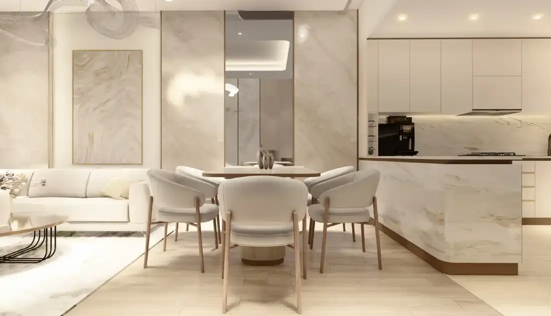 Merdan Residence open-plan dining and kitchen area