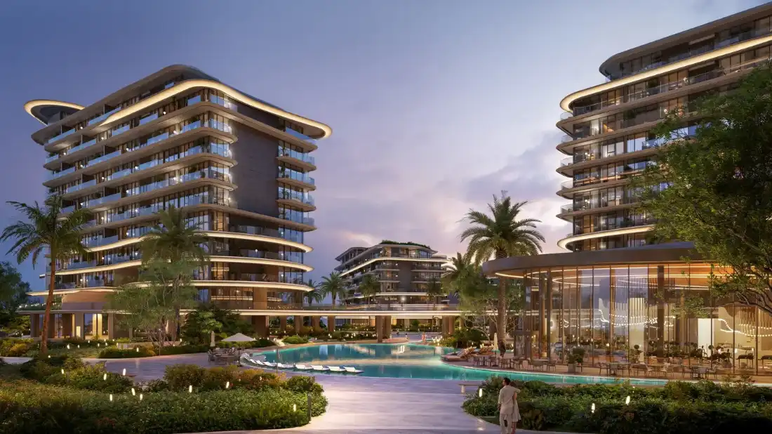 Meriva Gardens by Ellington Properties at Dubai Islands at dusk