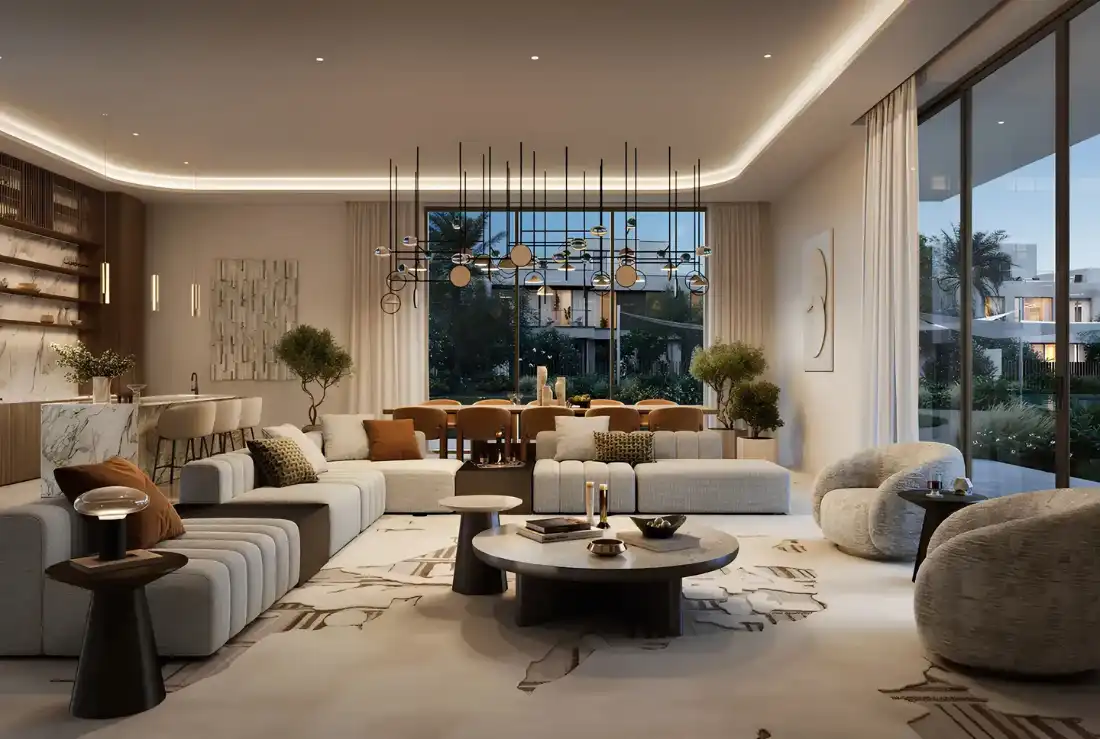 Palace Villas Ostra living room interior with soft natural palette