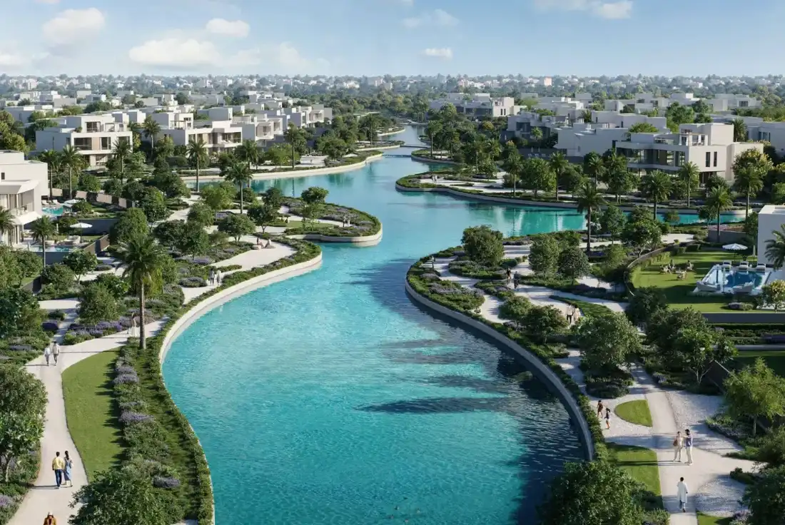 Aerial view of The Oasis lagoon community around Palace Villas Ostra