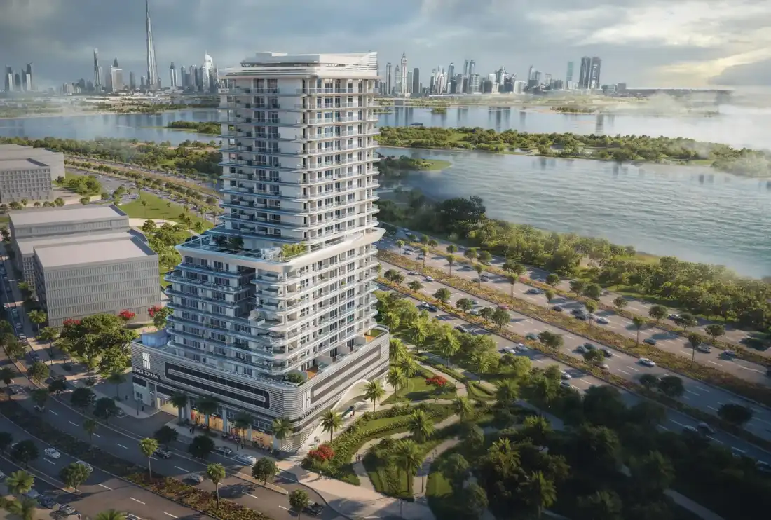 Aerial view of Sanctuary by Prestige One beside Ras Al Khor Wildlife Sanctuary