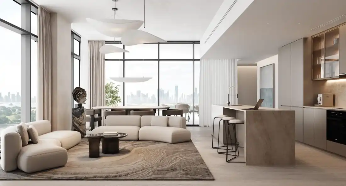 Sanctuary by Prestige One apartment living area with neutral palette