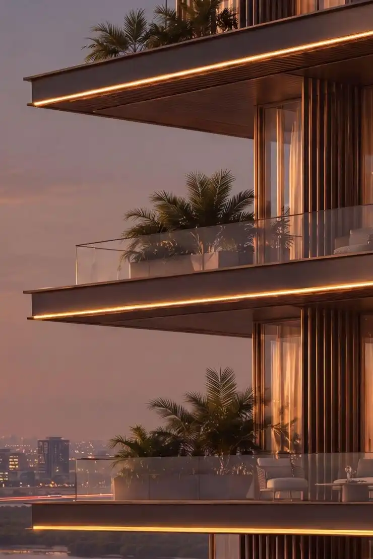 The Level by BI Group terraces at sunset, Meydan Horizon