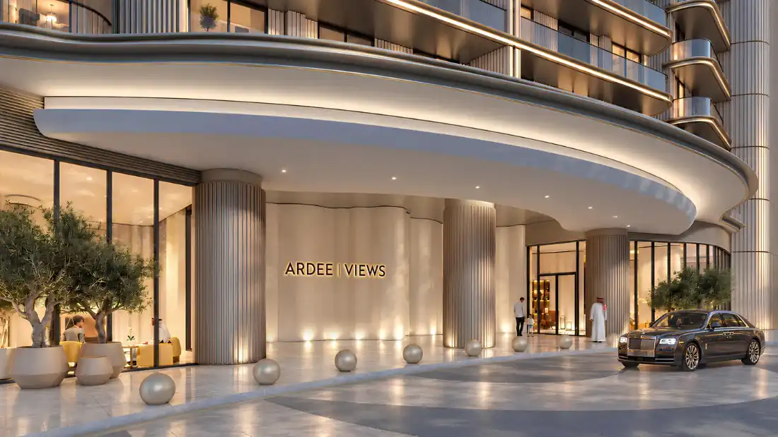 The Views by Ardee curved entrance and drop-off at the tower base
