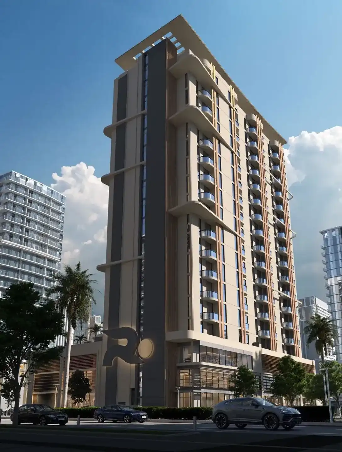 Verso tower exterior with balconies and glazing, Meydan Horizon