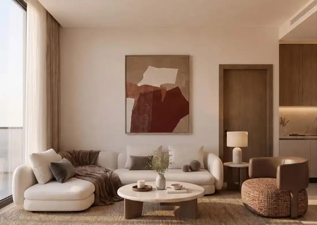 Verso apartment living room in warm neutral tones