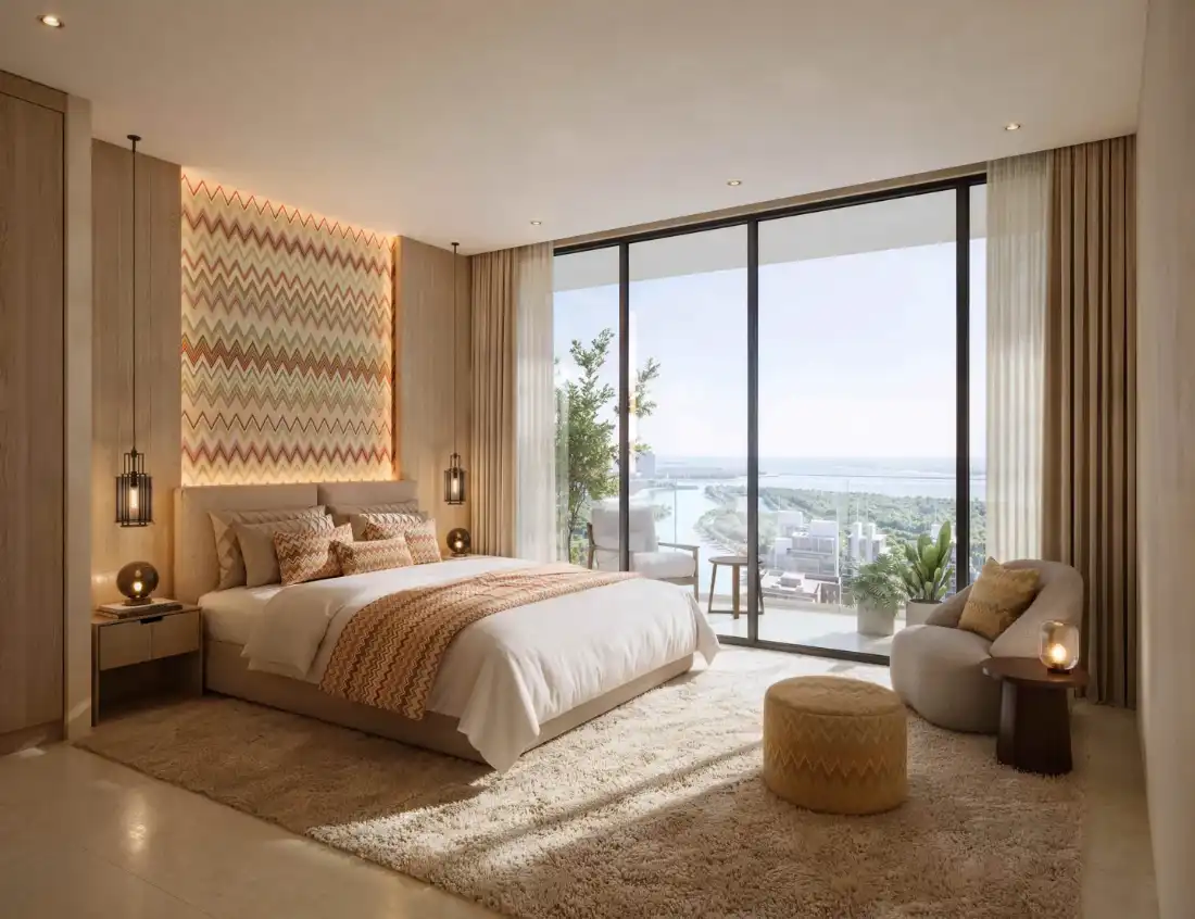 Waterfront by Missoni bedroom with floor-to-ceiling windows